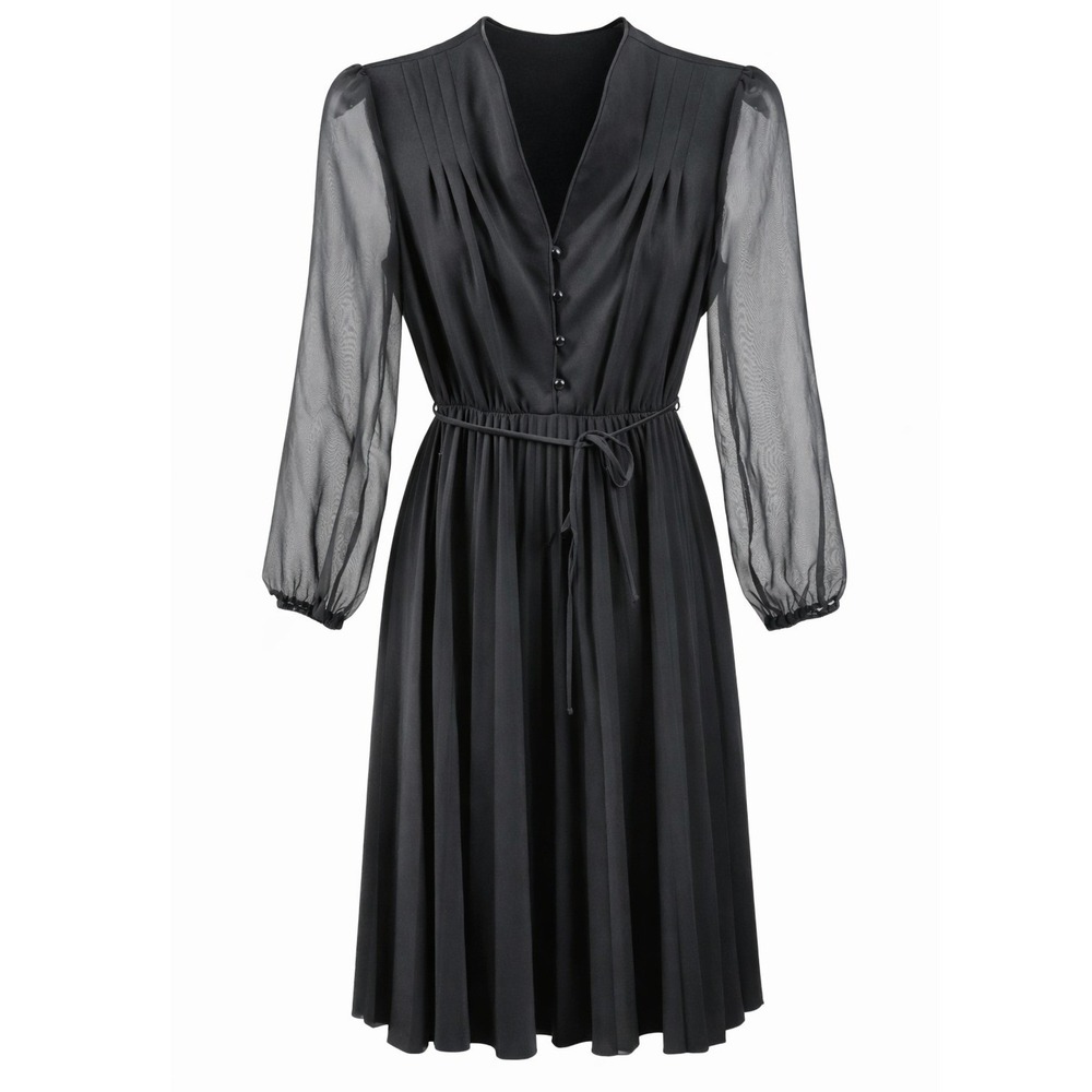 Vintage 90's Size 12 Women's Sheer Sleeve Pleated Skirt Whimsigoth Midi Dress